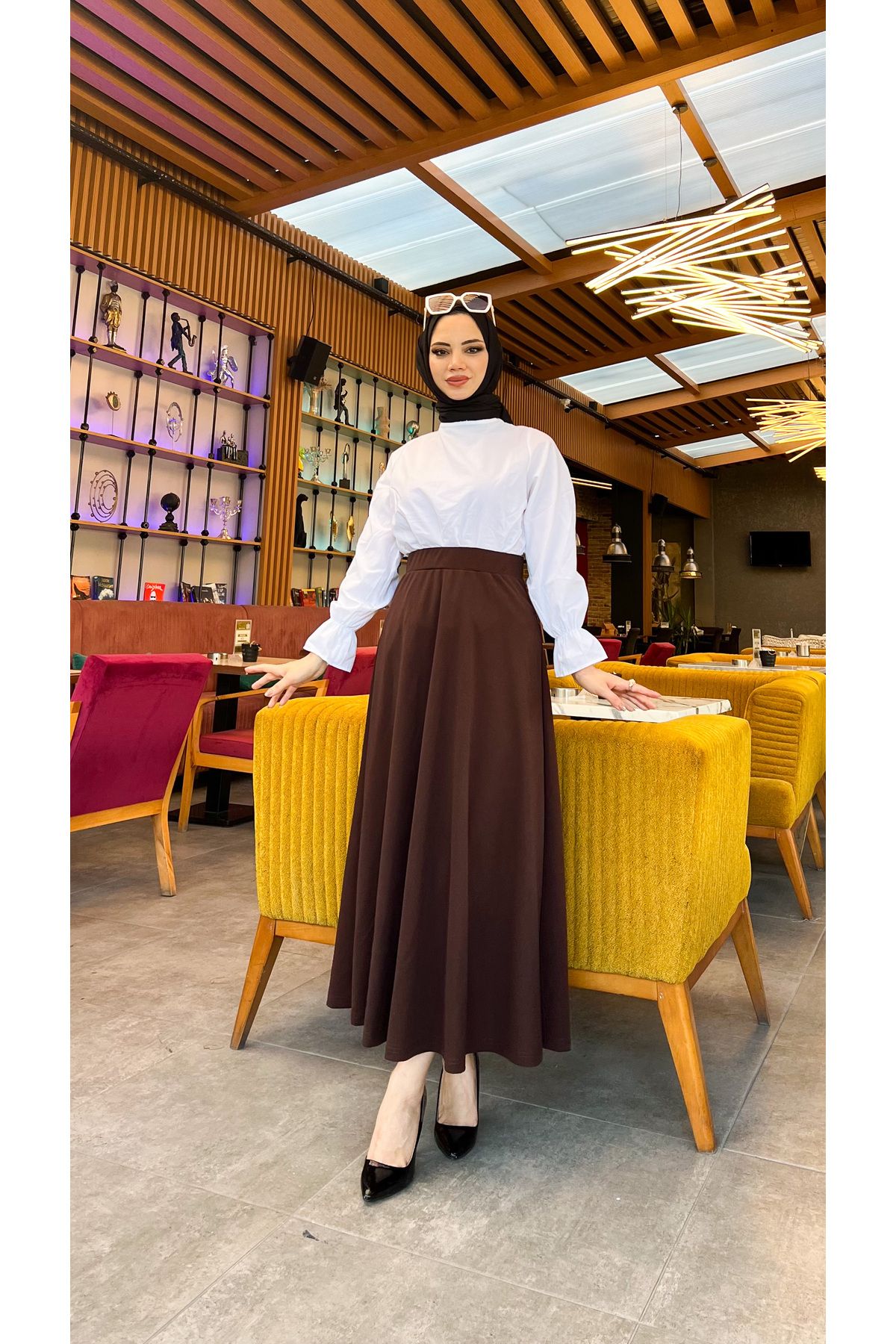 Tesettür Maxi Boy 36-48 Beden Arası (S-M-L-XL) Altı Dikişli Dört Mevsim Skuba Krep Etek Kahverengi Tesettür Maxi Boy 36-48 Beden Arası (S-M-L-XL) Altı Dikişli Dört Mevsim Skuba Krep Etek Kahverengi