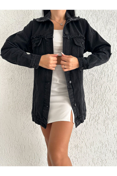 uzun boyfriend bele oturan kalıp denim ceket uzun boyfriend bele oturan kalıp denim ceket