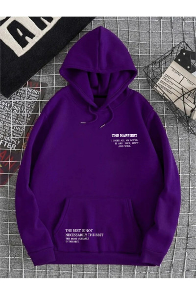 Unisex Mor Happiest Baskılı Oversize Kapşonlu Sweatshirt Unisex Mor Happiest Baskılı Oversize Kapşonlu Sweatshirt