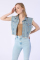 Taşlı Sıfır Kol Püsküllü Denim Ceket Taşlı Sıfır Kol Püsküllü Denim Ceket