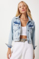 Kapaklı Cepli Denim Ceket ORTA MAVİ LDP0011 Kapaklı Cepli Denim Ceket ORTA MAVİ LDP0011