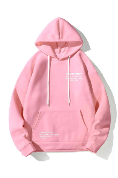 Unisex Pembe Happiest Baskılı Oversize Kapşonlu Sweatshirt Unisex Pembe Happiest Baskılı Oversize Kapşonlu Sweatshirt