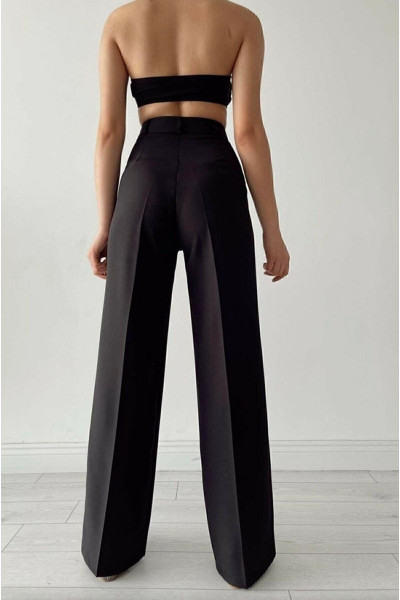 Kadın Siyah Pileli Kumaş Palazzo Pantolon Kadın Siyah Pileli Kumaş Palazzo Pantolon