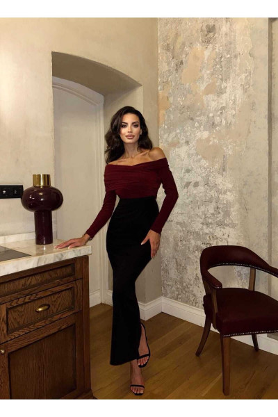 KADIN YAKA BÜZGÜLÜ BORDO MİDİ ELBİSE KADIN YAKA BÜZGÜLÜ BORDO MİDİ ELBİSE