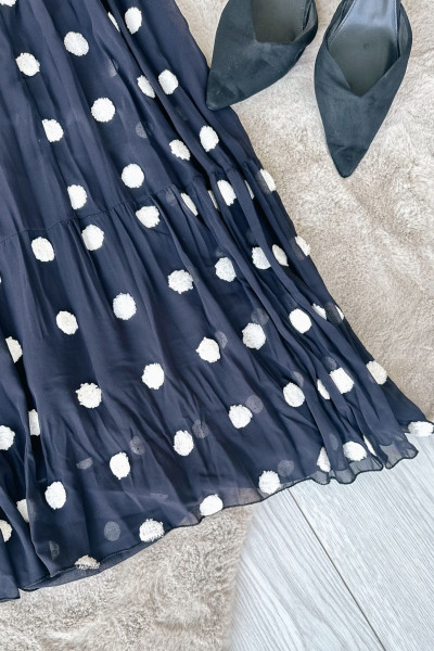 Puantiye Desenli Şifon Siyah Etek MA169