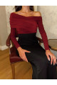 KADIN YAKA BÜZGÜLÜ BORDO MİDİ ELBİSE KADIN YAKA BÜZGÜLÜ BORDO MİDİ ELBİSE