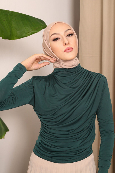 Zümrüt Yeşili Balıkçı Yaka Drapeli Sandy Bluz Zümrüt Yeşili Balıkçı Yaka Drapeli Sandy Bluz