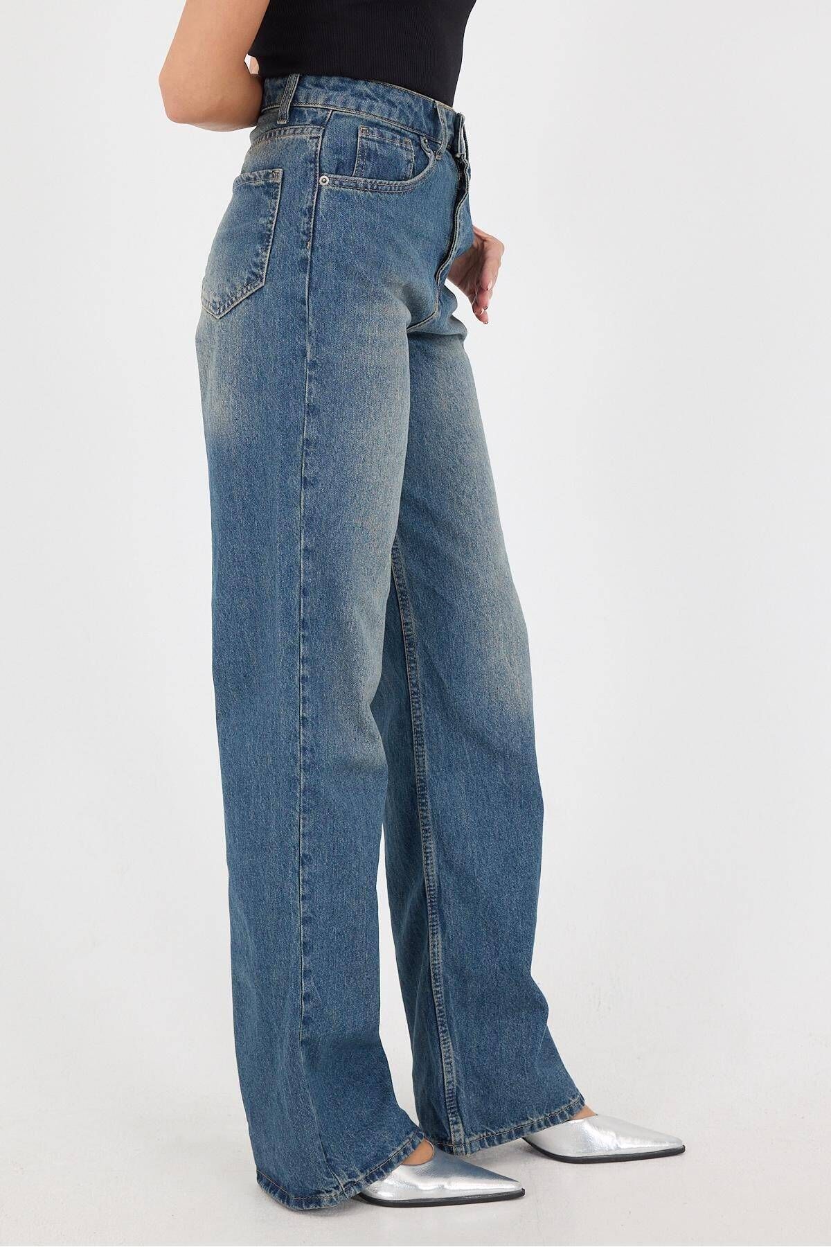 Yüksek Bel Wide Leg Jean Pantolon PN5171-PNR