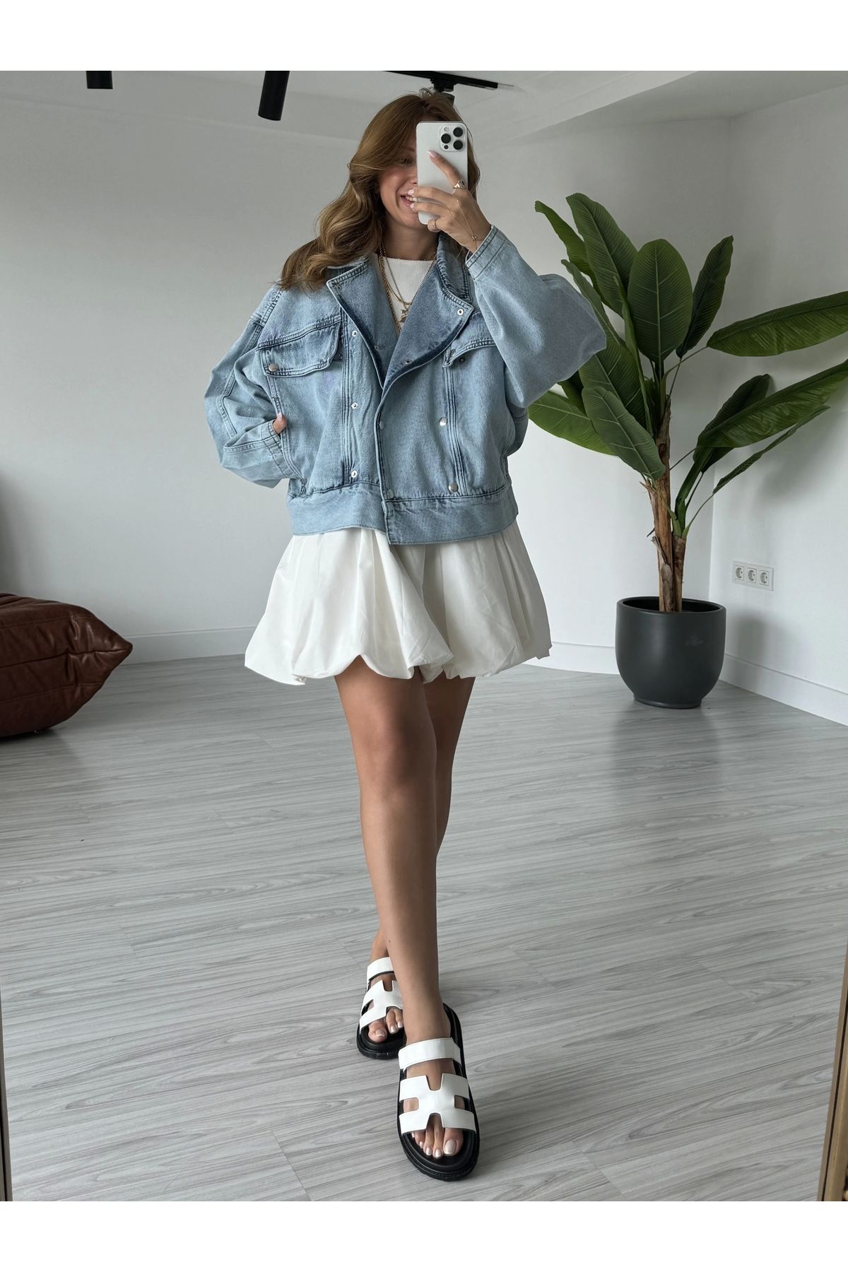 Mavi Çıtçıtlı Oversize Ceket Mavi Çıtçıtlı Oversize Ceket