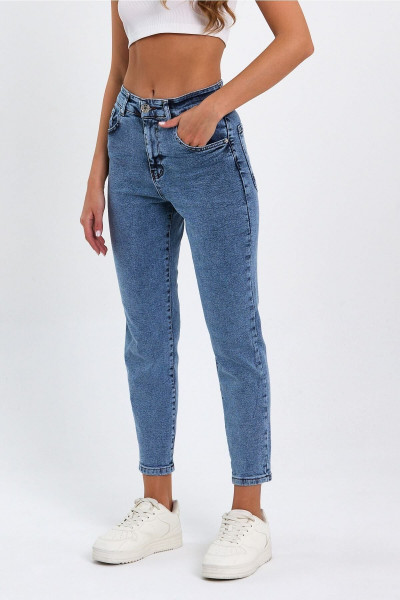 Stager Açık Kar Mavi Yüksek Bel Likralı Mom Jeans Stager Açık Kar Mavi Yüksek Bel Likralı Mom Jeans