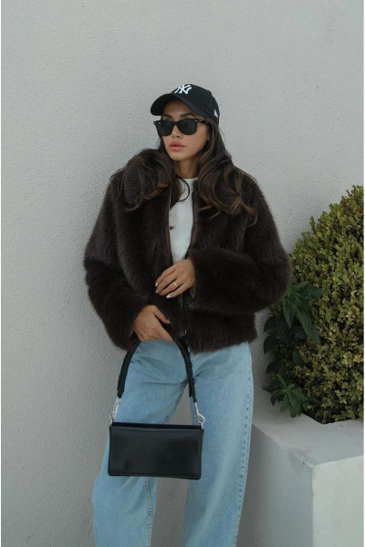 Kahve Winnie Önü Fermuarlı Suni Kürk Ceket Kahve Winnie Önü Fermuarlı Suni Kürk Ceket