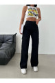 Siyah Solmaz Altı Cep Kargo Pantolon Yüksek Bel Wide Leg Siyah Solmaz Altı Cep Kargo Pantolon Yüksek Bel Wide Leg
