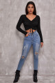 Kadın Siyah Uzun Kollu Büzdürme Bağcık Detaylı Crop Top Bluz Kadın Siyah Uzun Kollu Büzdürme Bağcık Detaylı Crop Top Bluz