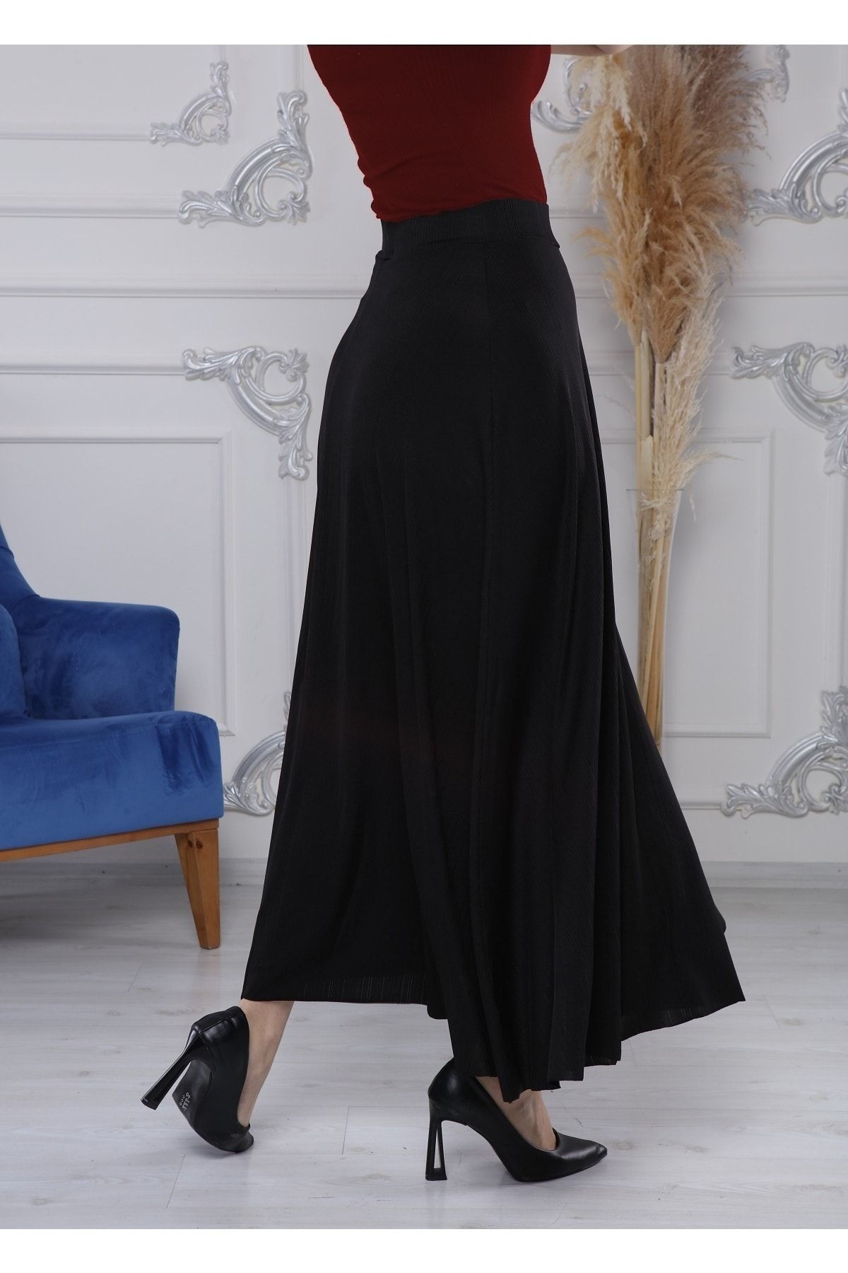 Siyah Uzun Etek Beli Lastikli G029-5s Siyah Uzun Etek Beli Lastikli G029-5s