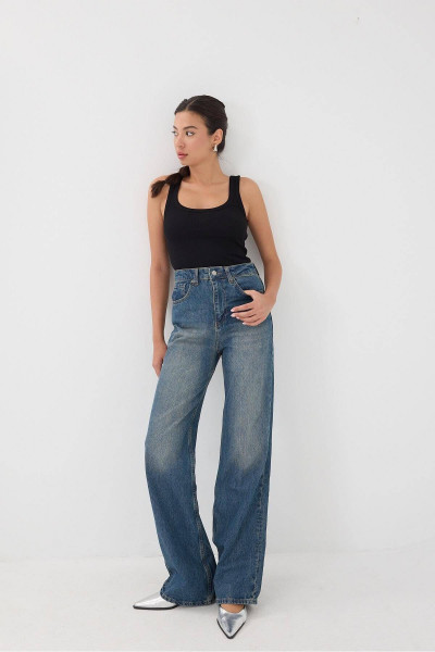 Yüksek Bel Wide Leg Jean Pantolon PN5171-PNR Yüksek Bel Wide Leg Jean Pantolon PN5171-PNR