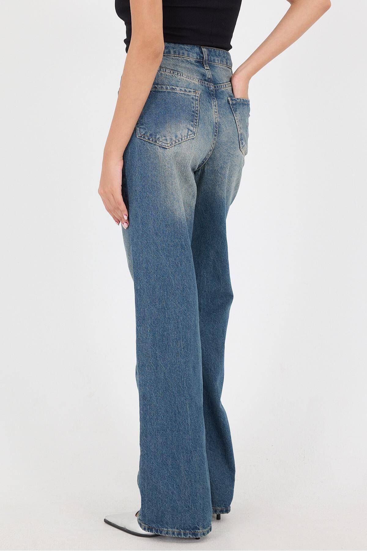 Yüksek Bel Wide Leg Jean Pantolon PN5171-PNR Yüksek Bel Wide Leg Jean Pantolon PN5171-PNR