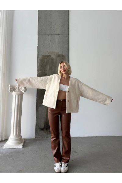 Krem Buklet Kaşe Yün Ceket Krem Buklet Kaşe Yün Ceket