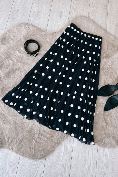 Puantiye Desenli Şifon Siyah Etek MA169