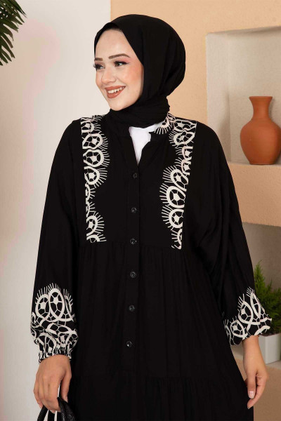 Yarım Düğmeli Desenli Viskon Tesettür elbise Yarım Düğmeli Desenli Viskon Tesettür elbise