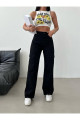 Siyah Solmaz Altı Cep Kargo Pantolon Yüksek Bel Wide Leg Siyah Solmaz Altı Cep Kargo Pantolon Yüksek Bel Wide Leg