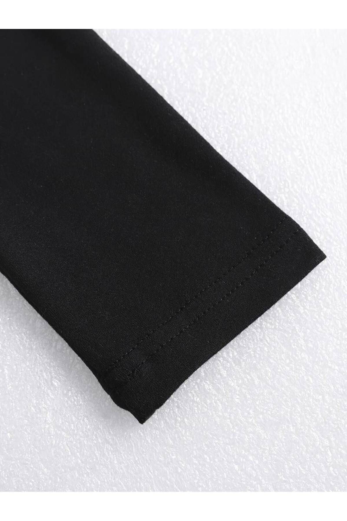 Siyah Yuvarlak Yaka Atlet Boy Parmak Detaylı Body Darkalıp Soft Touch Interlok Penye Bluz Siyah Yuvarlak Yaka Atlet Boy Parmak Detaylı Body Darkalıp Soft Touch Interlok Penye Bluz
