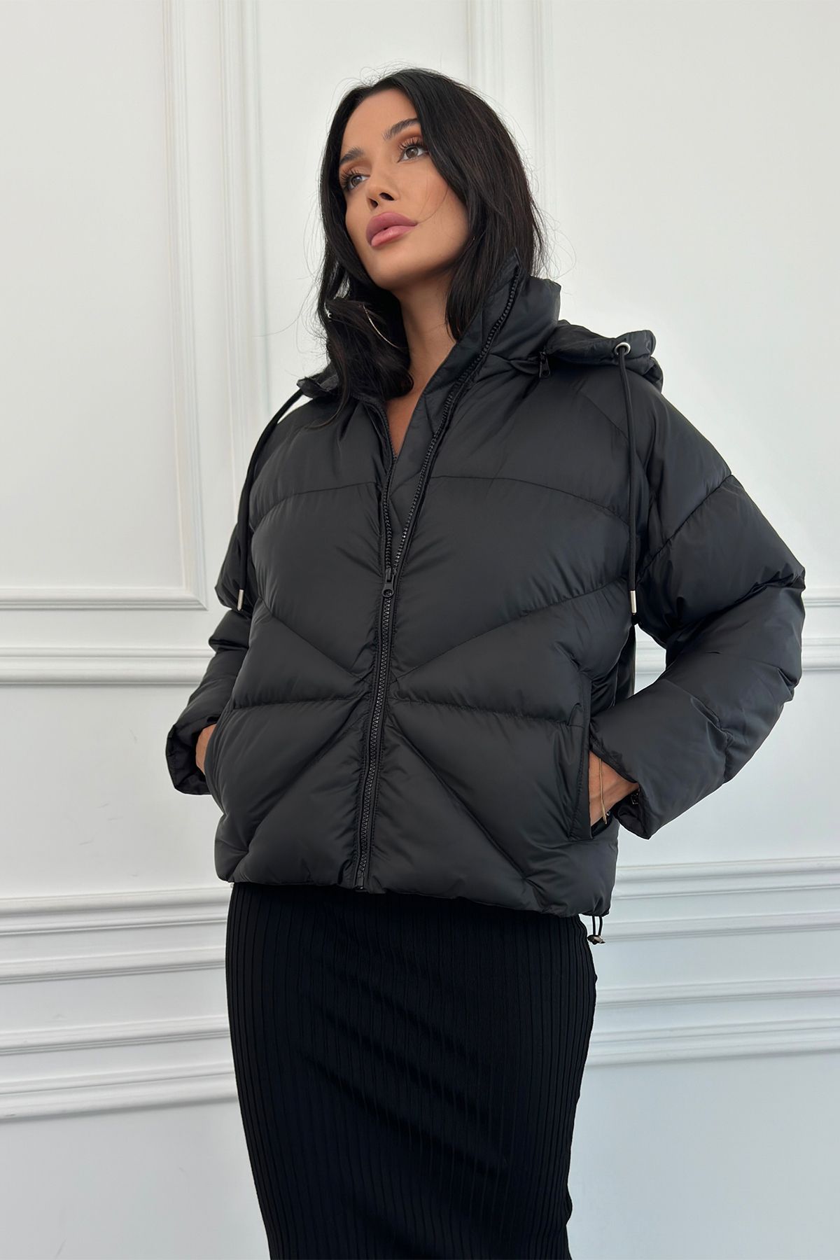 Kapüşonlu Kalın Şişme Mont AD-K50422LNW