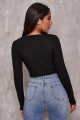 Kadın Siyah Uzun Kollu Büzdürme Bağcık Detaylı Crop Top Bluz Kadın Siyah Uzun Kollu Büzdürme Bağcık Detaylı Crop Top Bluz