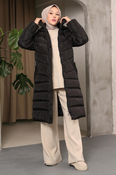 Siyah Kapüşonlu Şişme Mont Siyah Kapüşonlu Şişme Mont