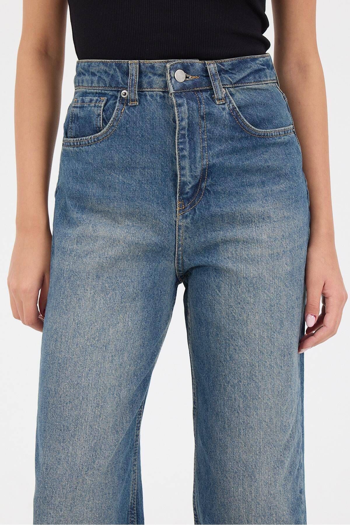 Yüksek Bel Wide Leg Jean Pantolon PN5171-PNR Yüksek Bel Wide Leg Jean Pantolon PN5171-PNR