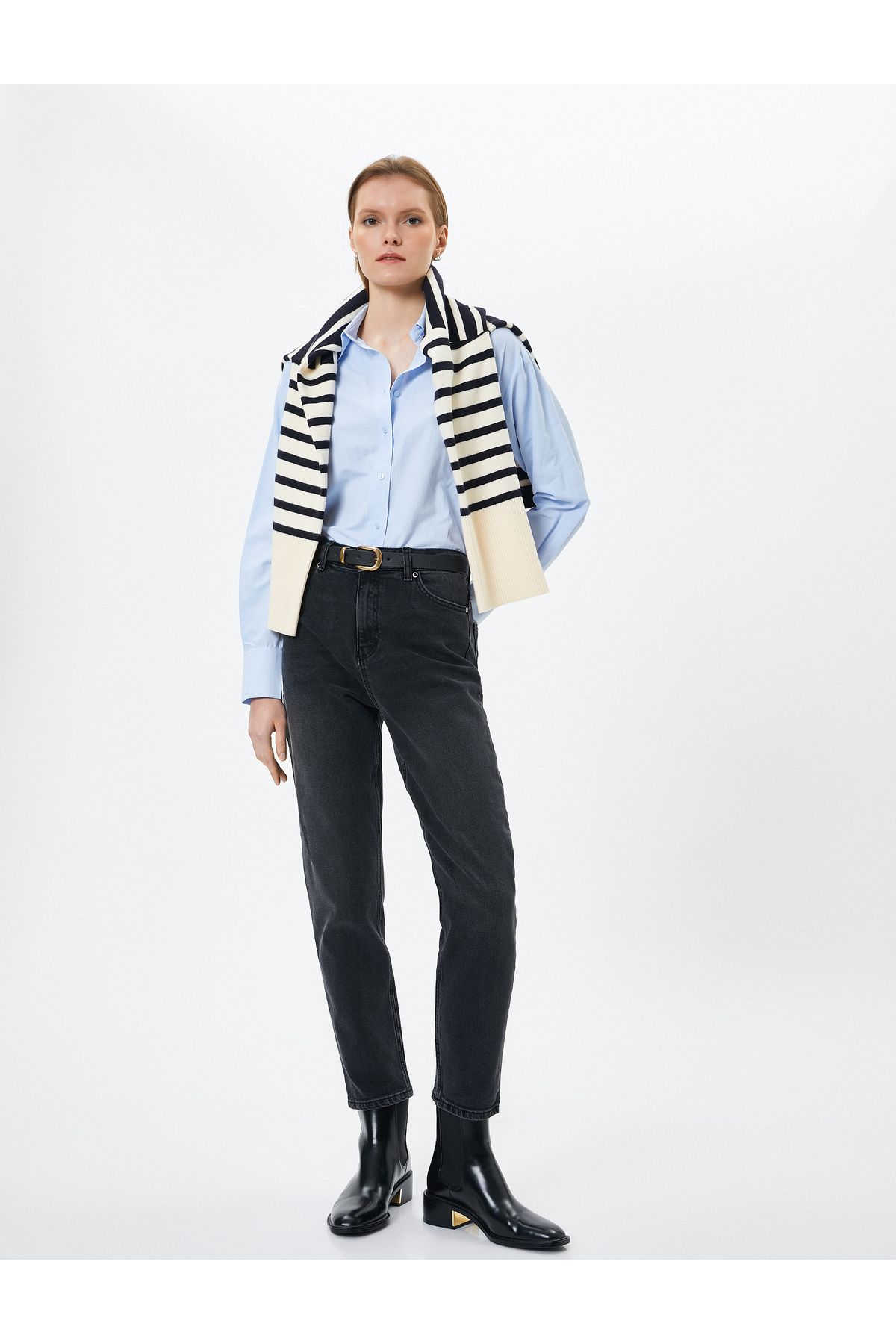 Mom Kot Pantolon Esnek Slim Fit Standart Bel Cepli Pamuklu - Mom Jeans