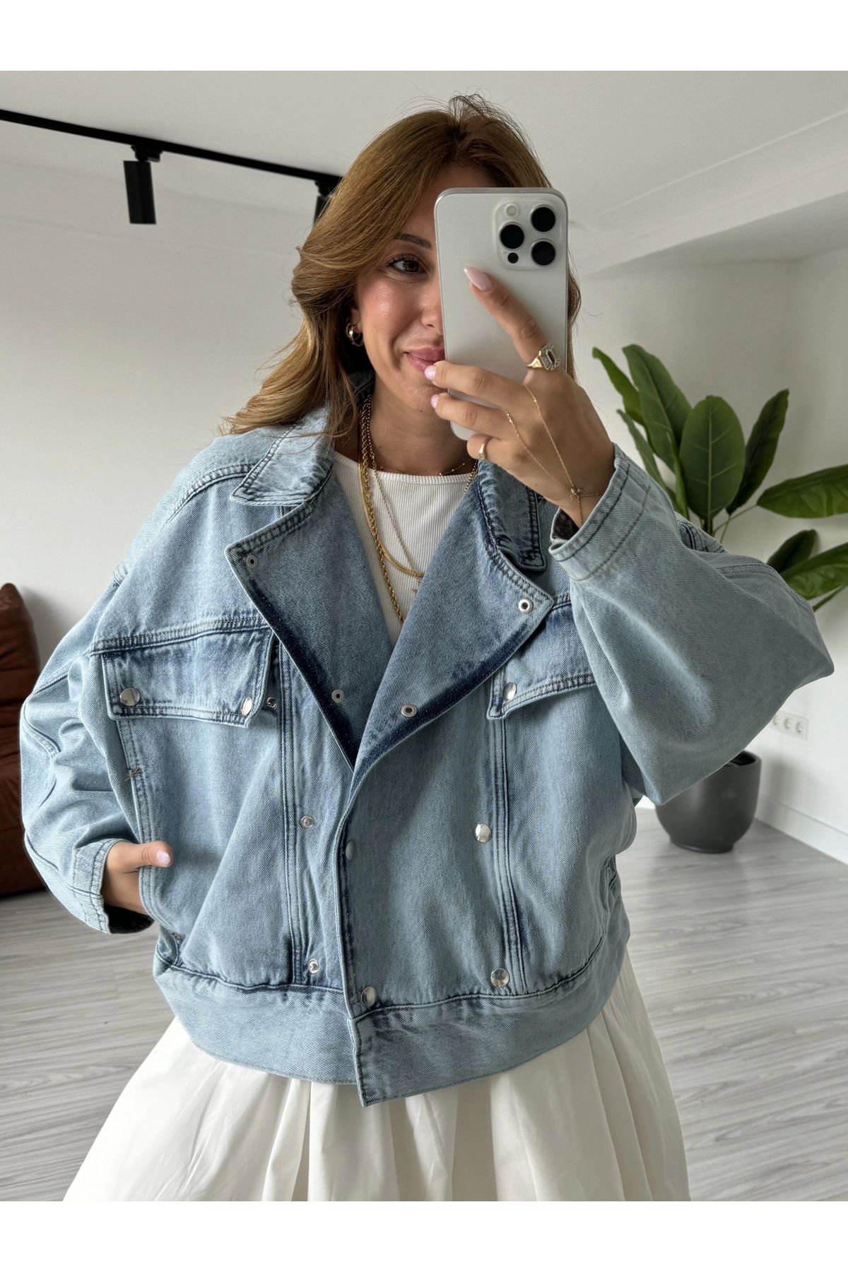 Mavi Çıtçıtlı Oversize Ceket Mavi Çıtçıtlı Oversize Ceket