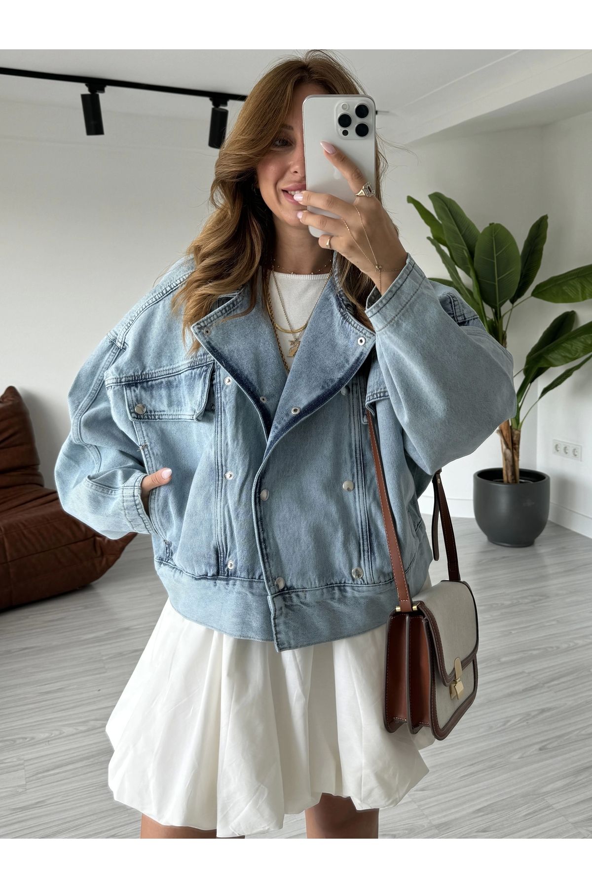 Mavi Çıtçıtlı Oversize Ceket Mavi Çıtçıtlı Oversize Ceket