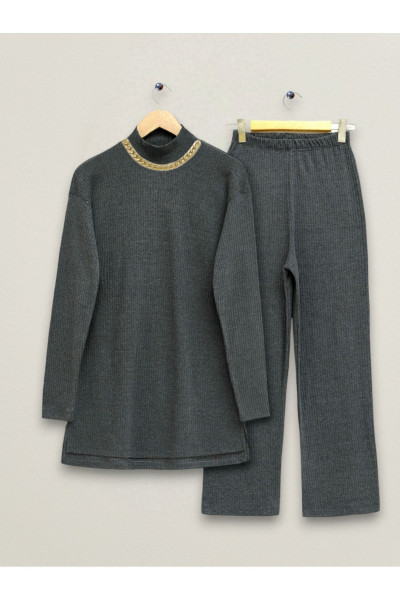 Yarım Boğazlı Yırtmaçlı İçi Şardonlu Fitilli Takım