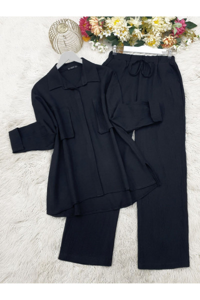 Körüklü Cepli İkili Keten Takım