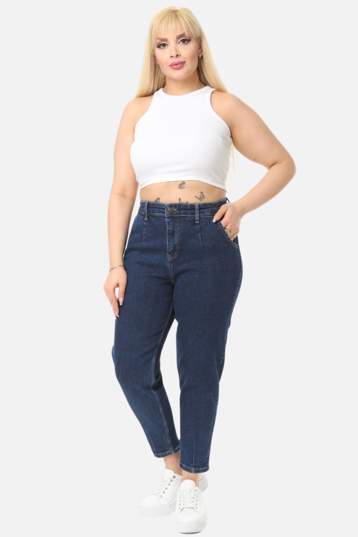 Mom Fit Jean Büyük Beden Yüksek Bel Carrot Kesim Dar Paça Pileli Esnek Kot Pantolon C600 Lacivert Mom Fit Jean Büyük Beden Yüksek Bel Carrot Kesim Dar Paça Pileli Esnek Kot Pantolon C600 Lacivert