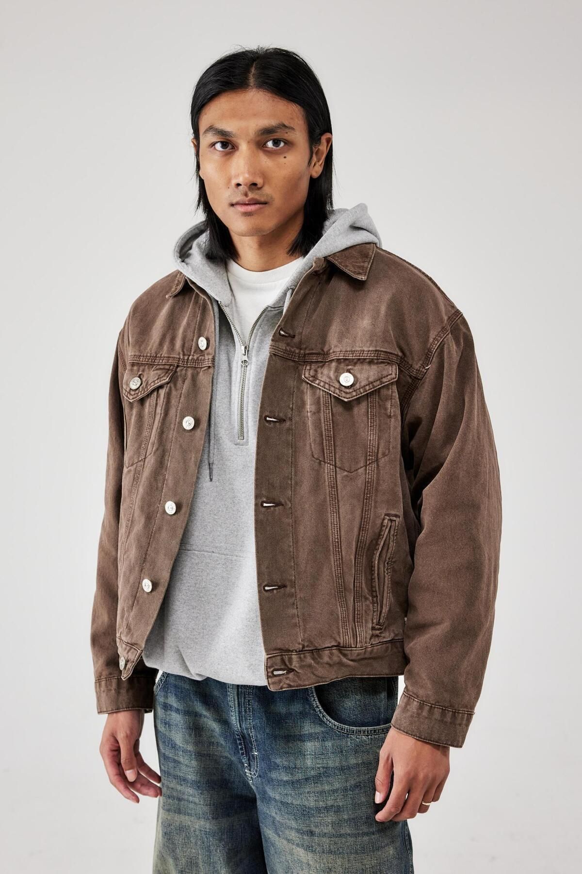 Unisex Oversize Yıkama Kahve Rengi Astarlı Kanvas Ceket Unisex Oversize Yıkama Kahve Rengi Astarlı Kanvas Ceket