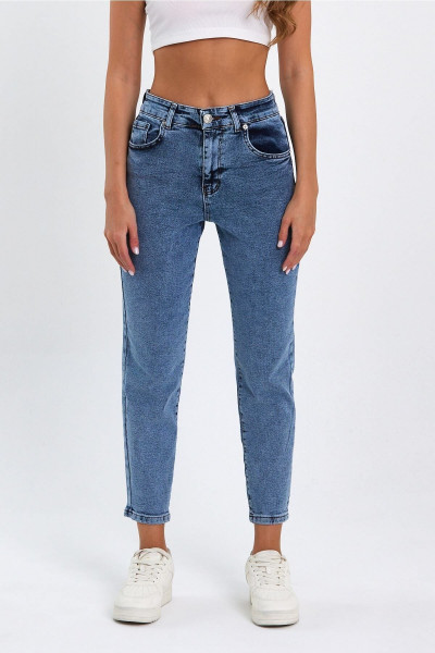 Stager Açık Kar Mavi Yüksek Bel Likralı Mom Jeans Stager Açık Kar Mavi Yüksek Bel Likralı Mom Jeans