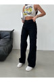 Siyah Solmaz Altı Cep Kargo Pantolon Yüksek Bel Wide Leg Siyah Solmaz Altı Cep Kargo Pantolon Yüksek Bel Wide Leg