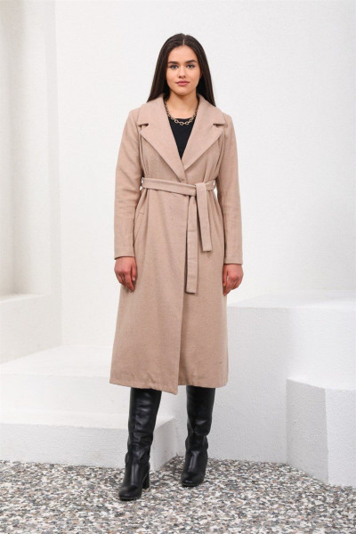 Vizon Kemerli Kaşe Palto