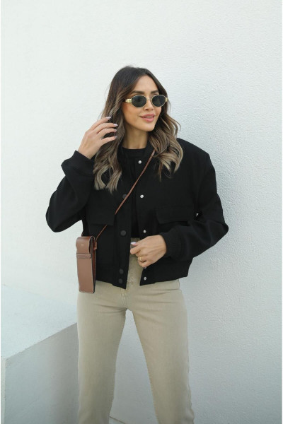 Siyah Geniş Cepli Bomber Ceket Siyah Geniş Cepli Bomber Ceket