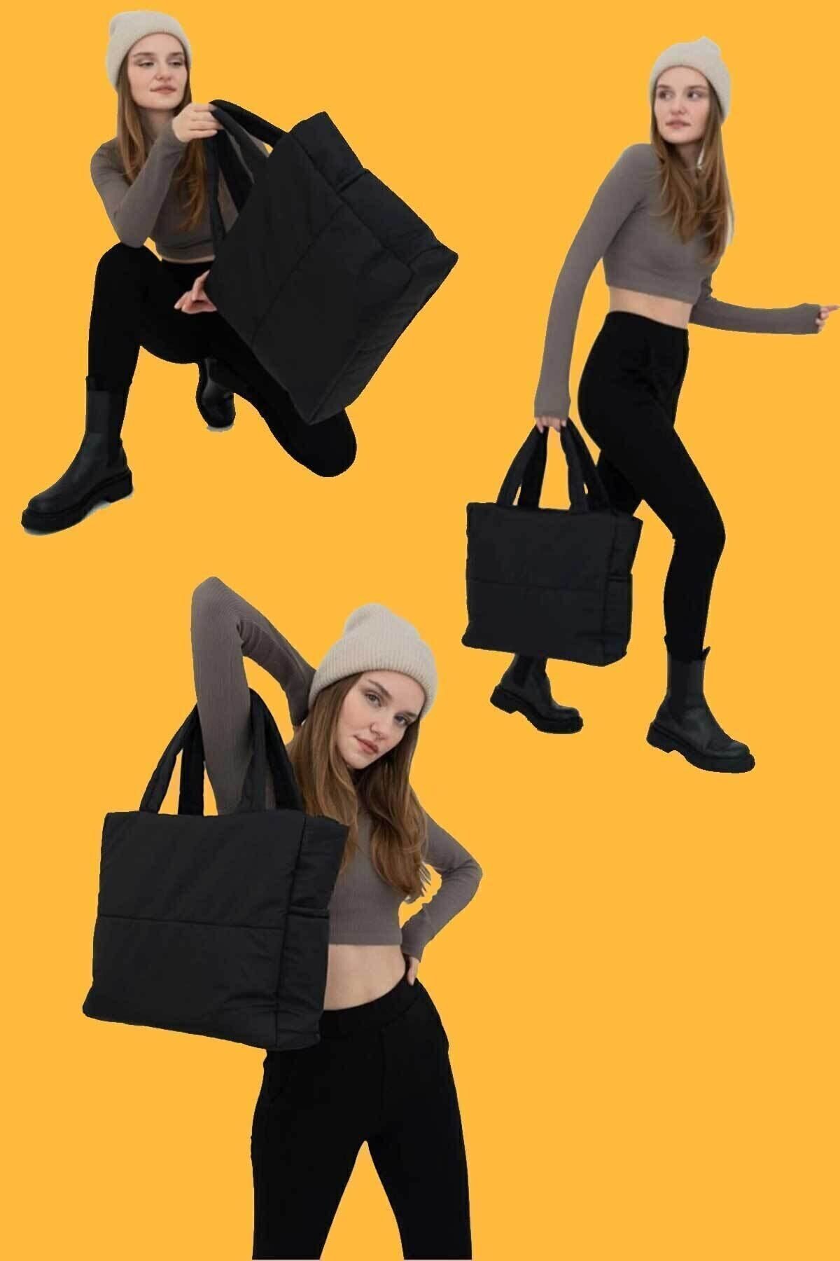 Siyah Kabartmalı Puf Kumaş Shopper Çanta Napoli Siyah Siyah Kabartmalı Puf Kumaş Shopper Çanta Napoli Siyah