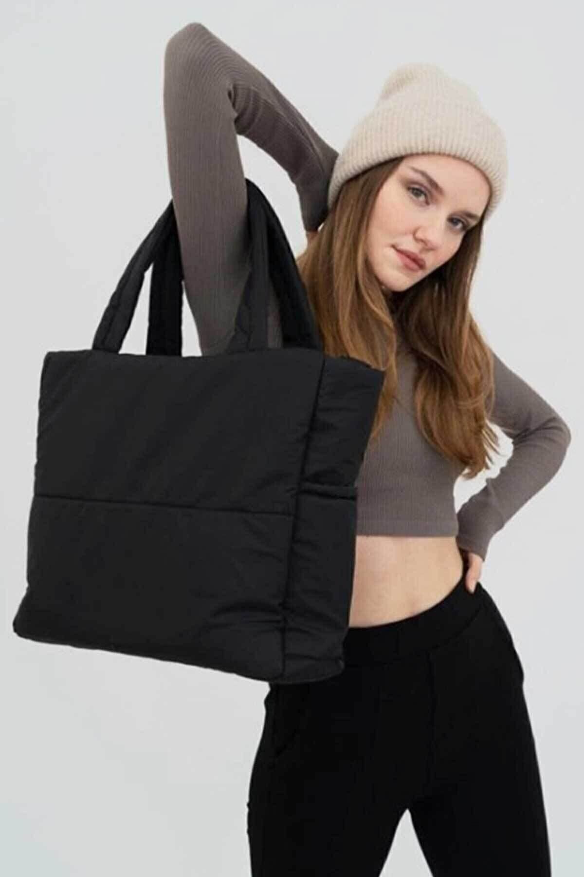 Siyah Kabartmalı Puf Kumaş Shopper Çanta Napoli Siyah Siyah Kabartmalı Puf Kumaş Shopper Çanta Napoli Siyah
