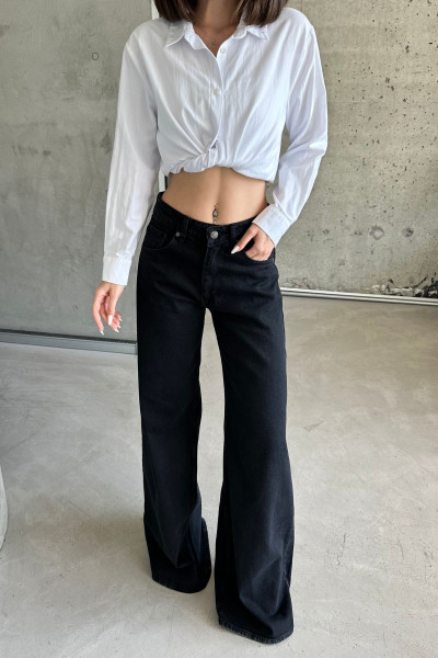 Kadın Yüksek Bel Oversize Bol Paça Baggy Siyah Kot Pantolon Kadın Yüksek Bel Oversize Bol Paça Baggy Siyah Kot Pantolon
