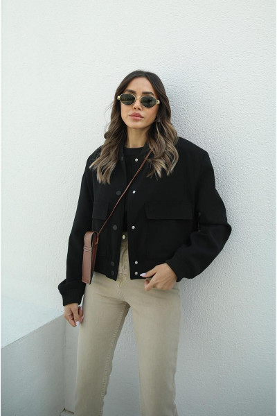 Siyah Geniş Cepli Bomber Ceket Siyah Geniş Cepli Bomber Ceket