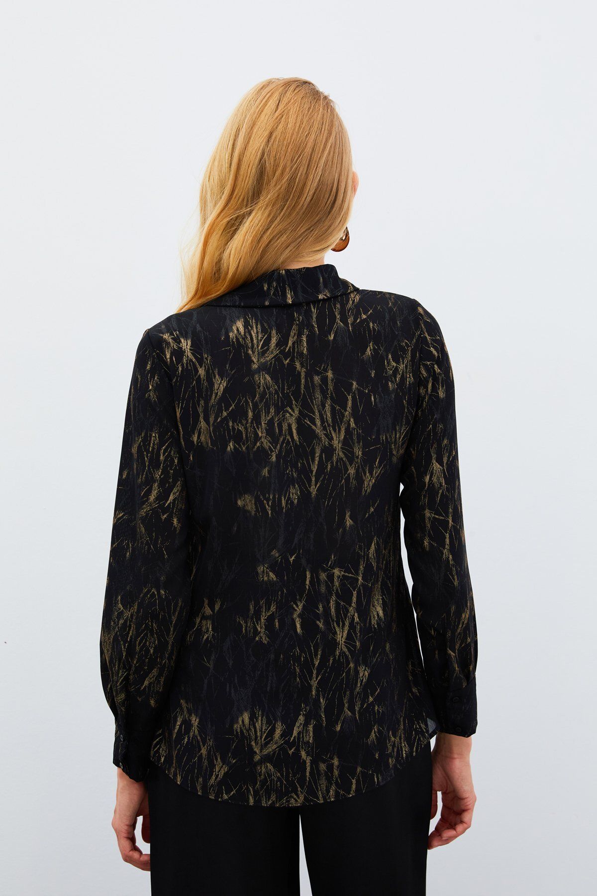 Parlak Desenli Gömlek - SİYAH-GOLD