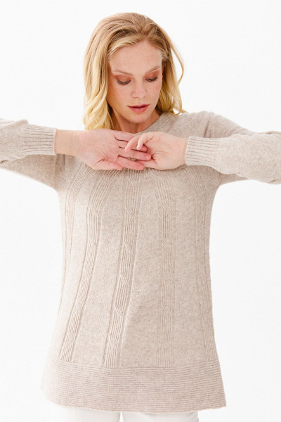 Kadın Sıfır Yaka Yürütme Desenli Kazak V.bej Kadın Sıfır Yaka Yürütme Desenli Kazak V.bej