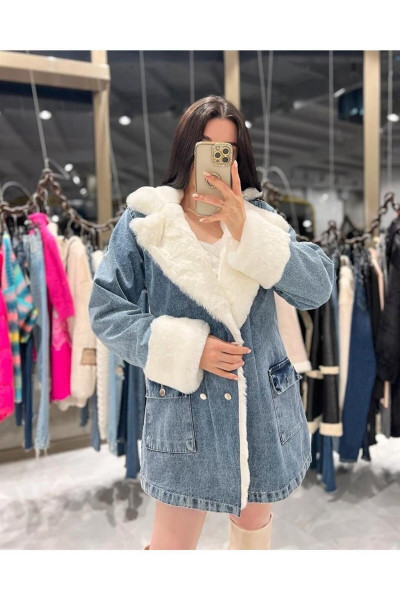 Leksa Uzun Içi Kürklü Kot Mont Leksa Uzun Içi Kürklü Kot Mont