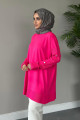 Metal Düğmeli Merserize Tunik Pembe Metal Düğmeli Merserize Tunik Pembe