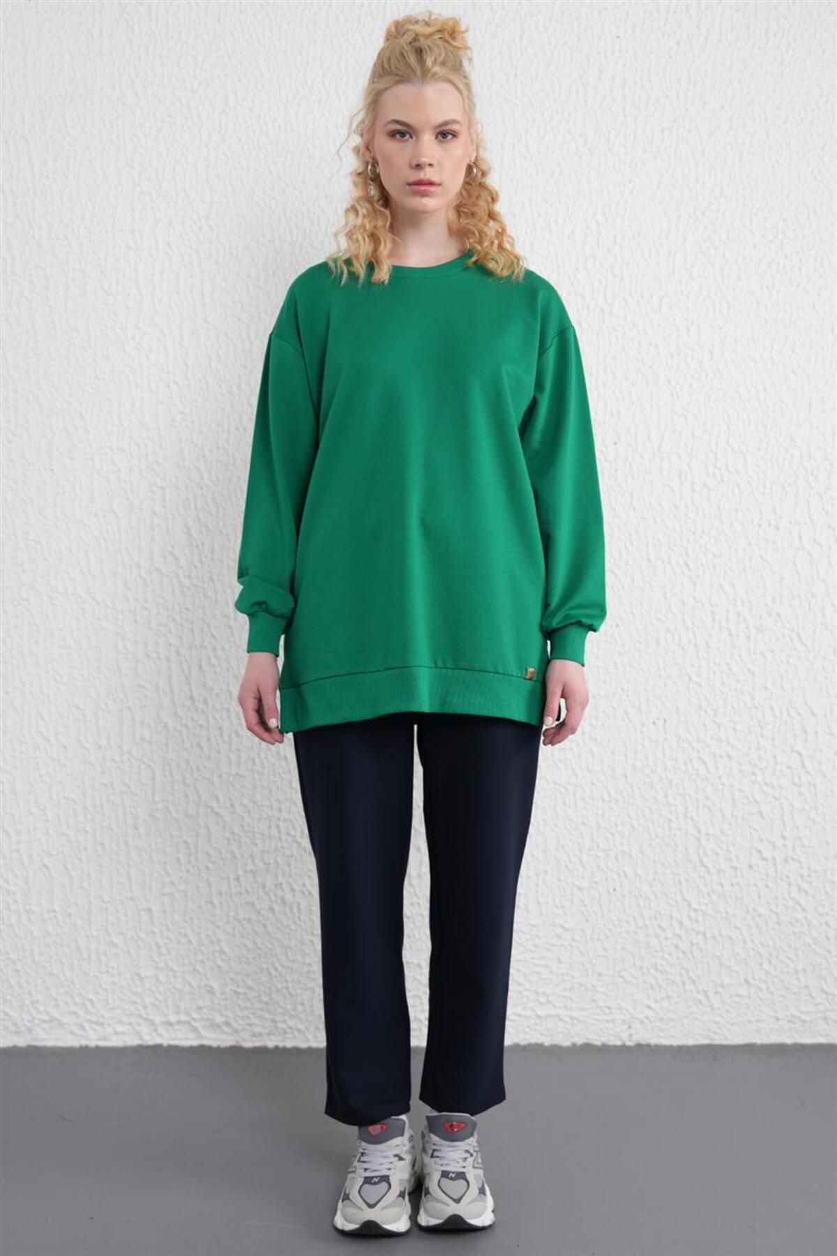 İki İplik Basic Benetton Yeşili Sweatshirt