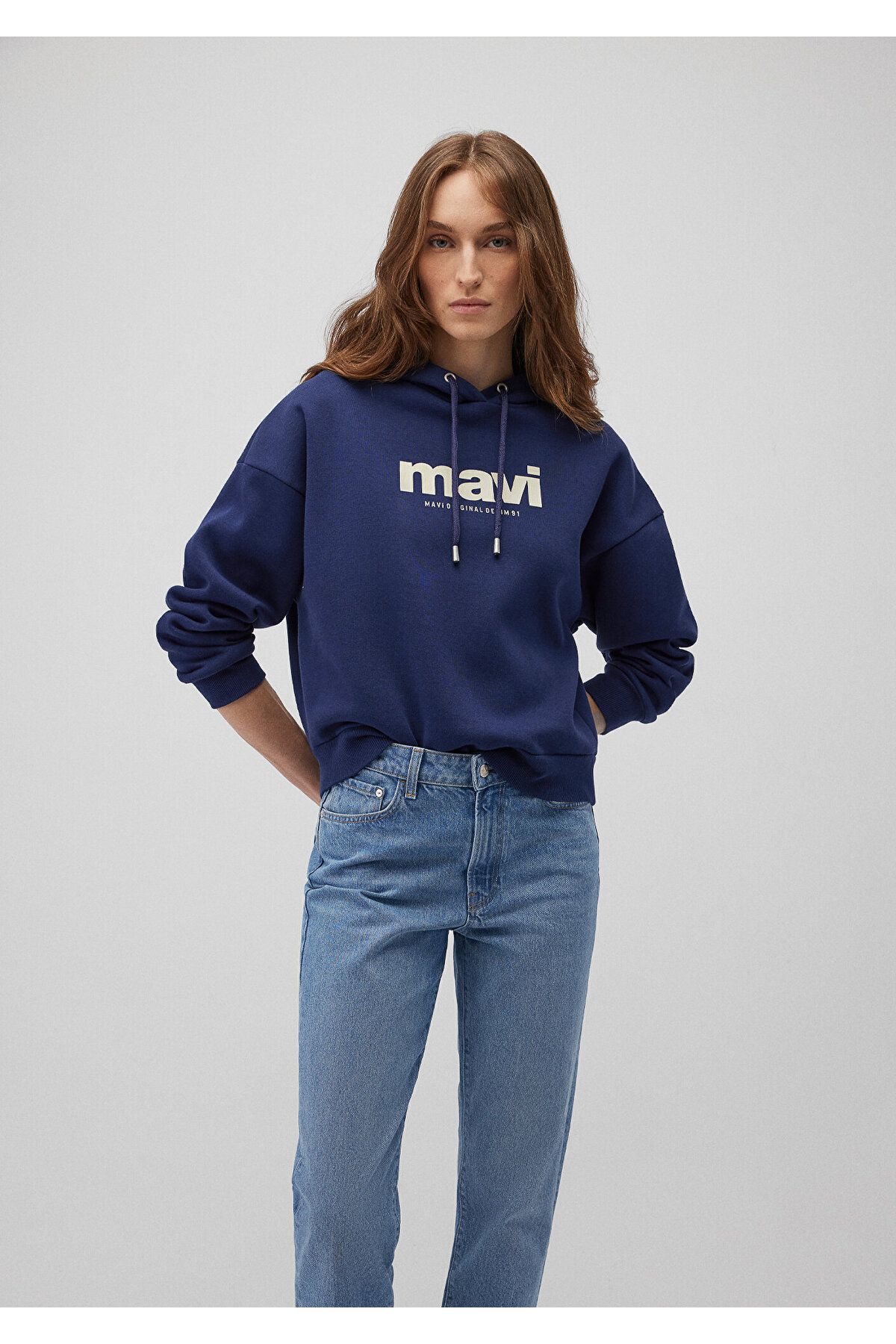 Logo Baskılı Kapüşonlu Lacivert Sweatshirt 168334-70488